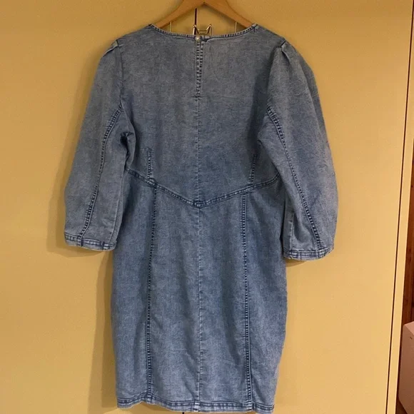 Denim Blue Dress with yoke detail and puff sleeves - Picture 5 of 10